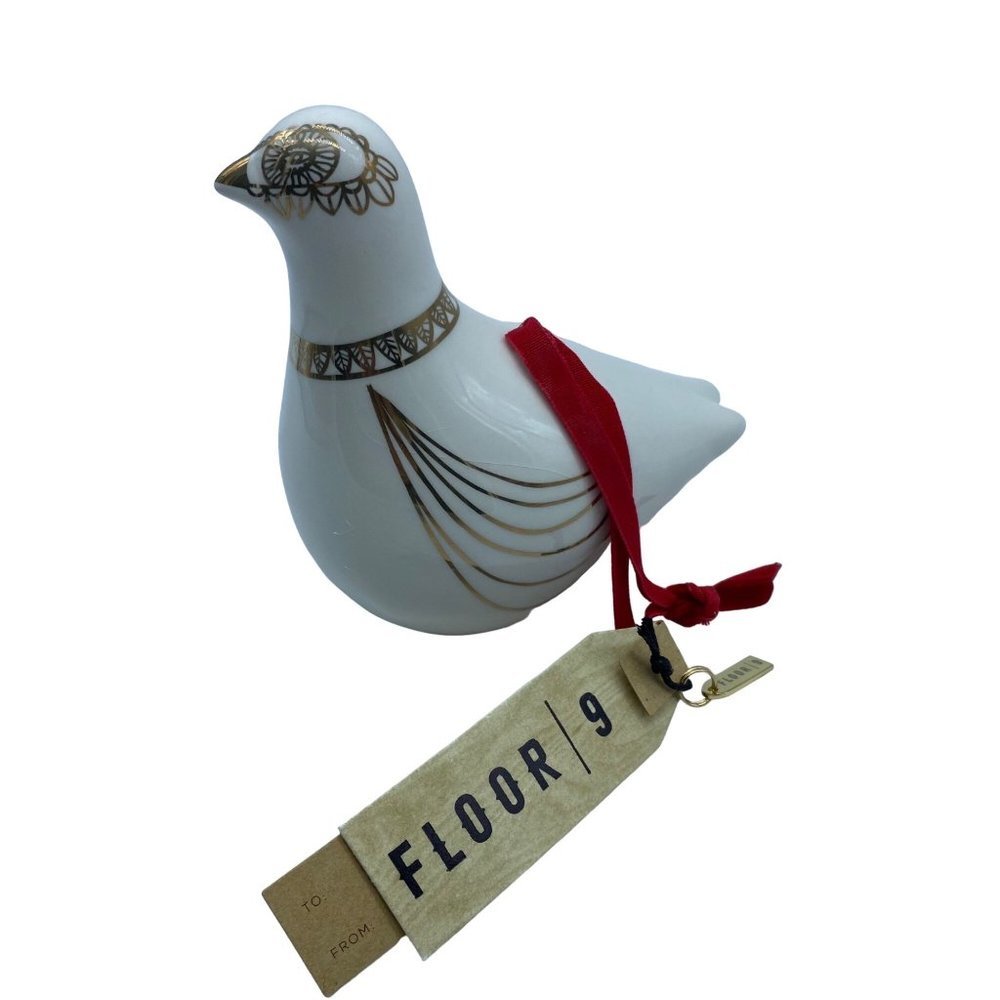NEW Floor 9 Ceramic Gold Accent Holiday Christmas Boho Dove Partridge‎ Ornament